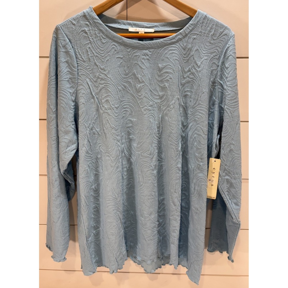 Cyrus Women's Sky Light Blue Jacquard Pullover Blouse Top Size 2XL XXL NEW NWT